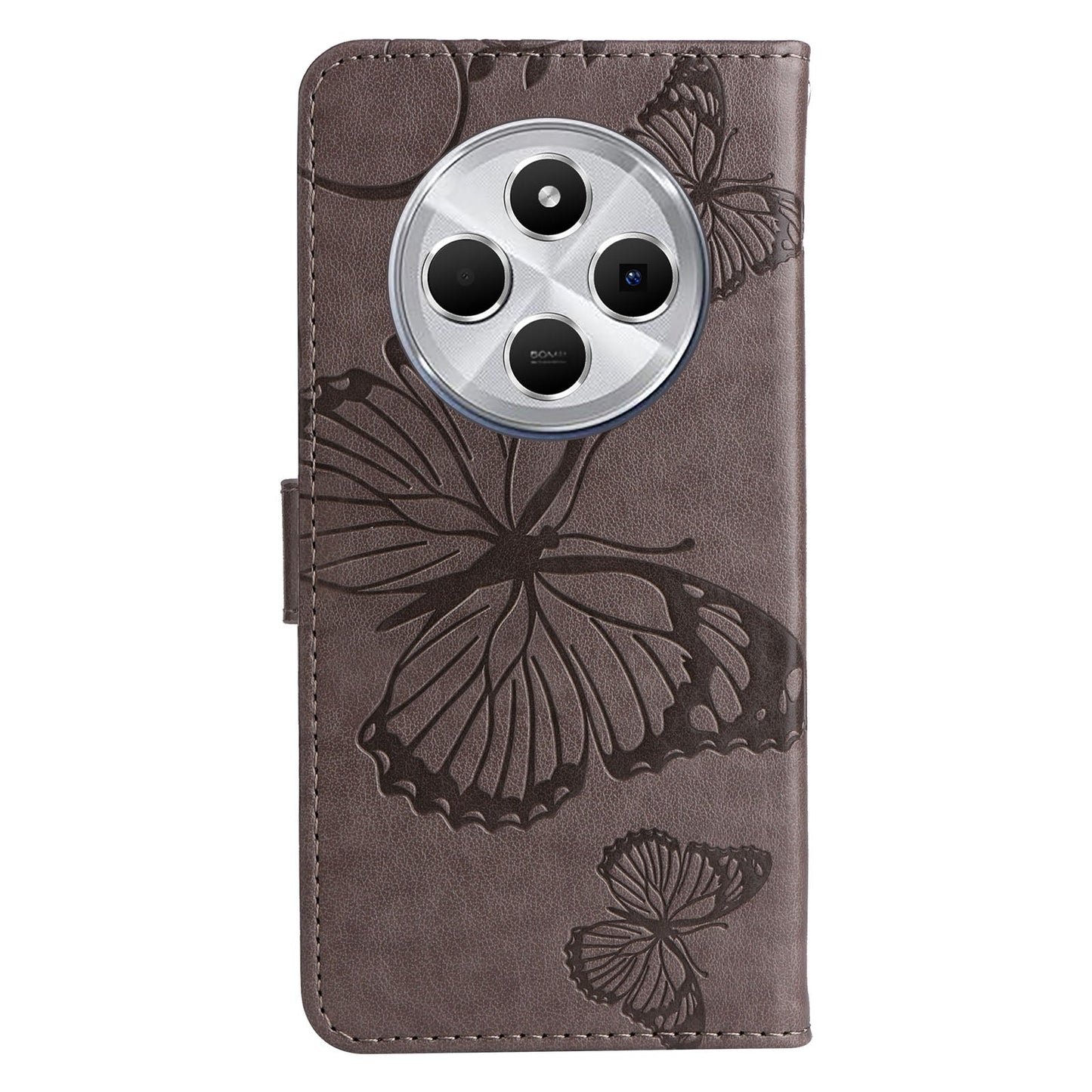 For Redmi 14C 4G Global 3D Butterfly Embossed Pattern Flip Leather Phone Case(Grey)