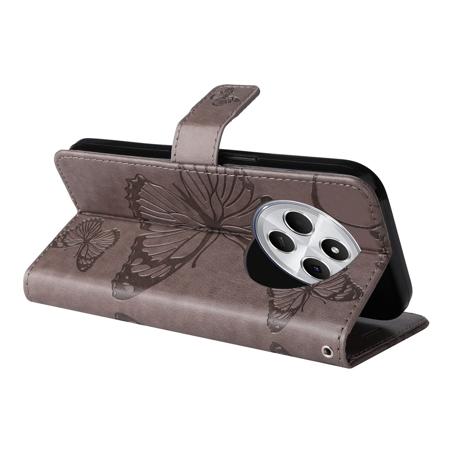 For Redmi 14C 4G Global 3D Butterfly Embossed Pattern Flip Leather Phone Case(Grey)