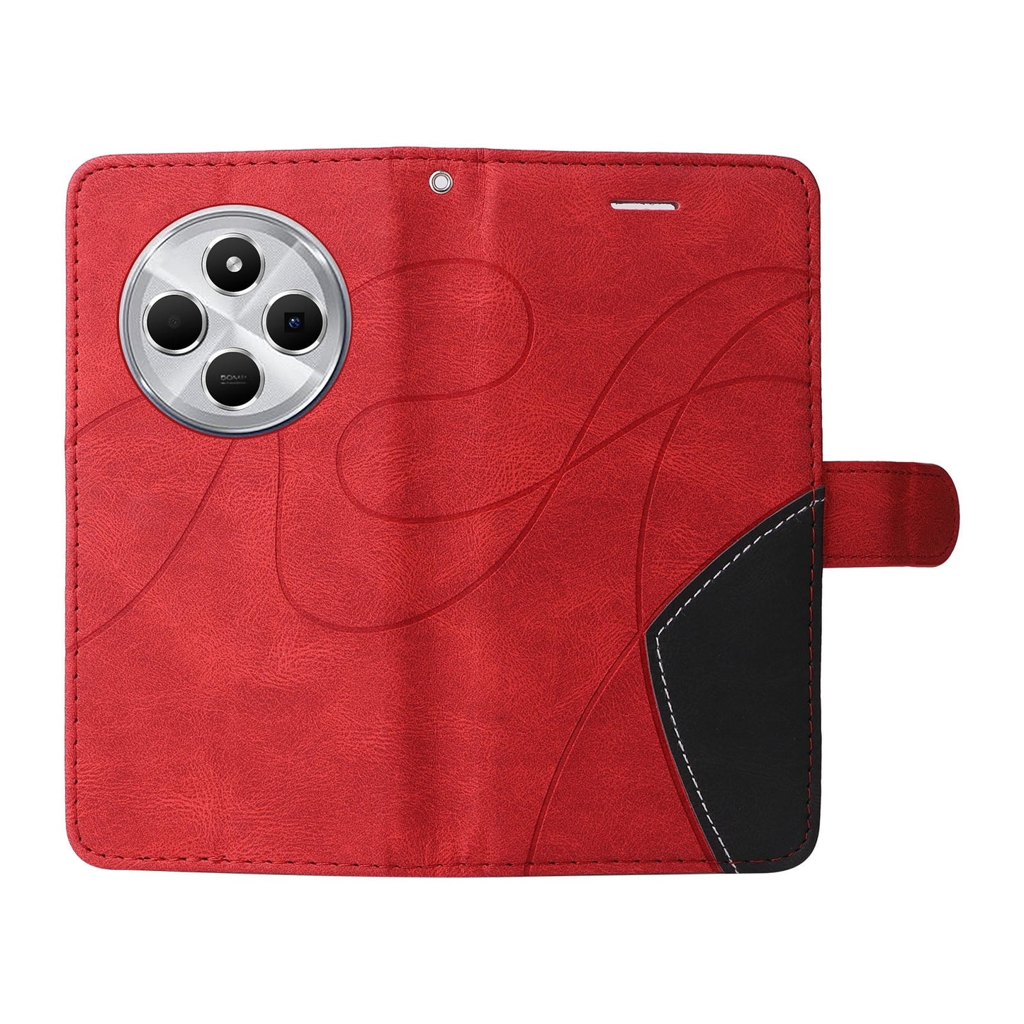 For Redmi 14C 4G Global Dual-color Splicing Flip Leather Phone Case(Red)