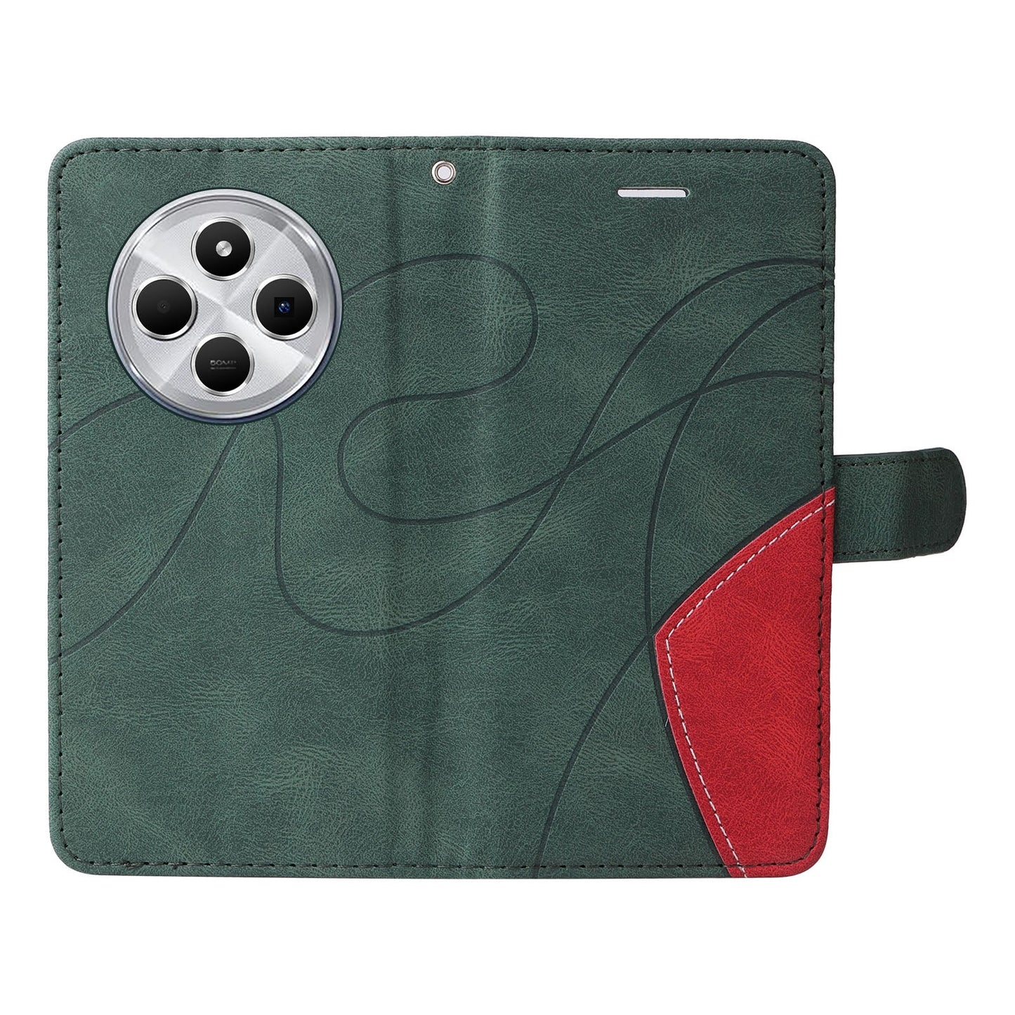 For Redmi 14C 4G Global Dual-color Splicing Flip Leather Phone Case(Green)