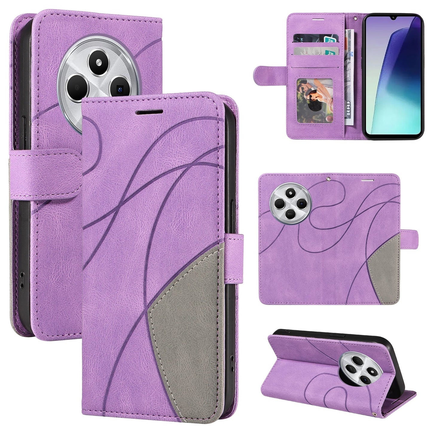 For Redmi 14C 4G Global Dual-color Splicing Flip Leather Phone Case(Purple)