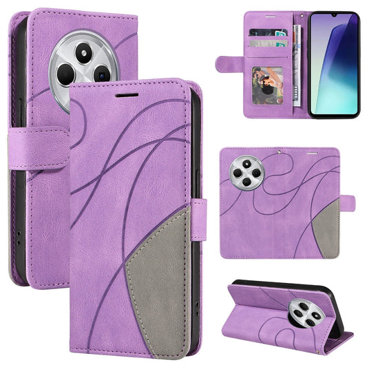 For Redmi 14C 4G Global Dual-color Splicing Flip Leather Phone Case(Purple)