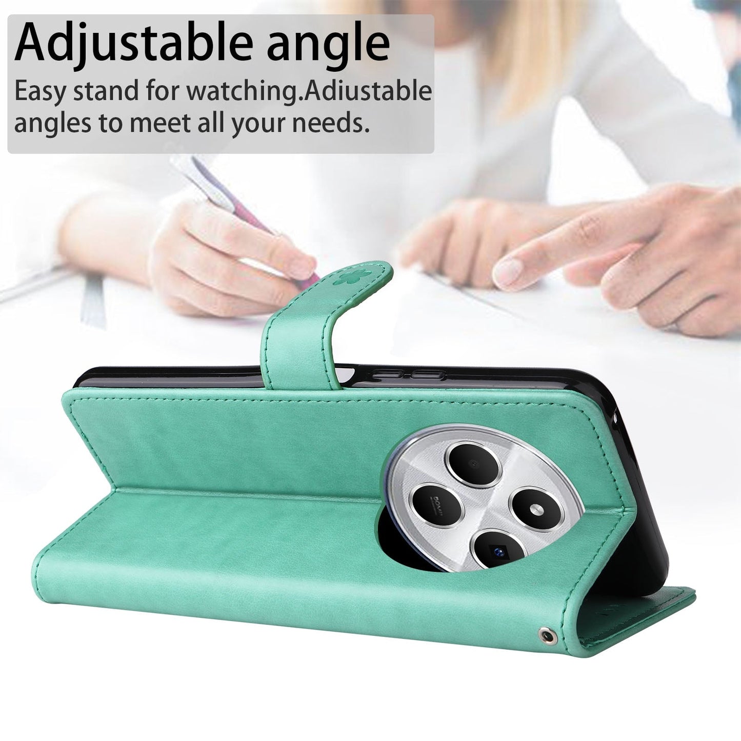 For Redmi 14C 4G Global Cat and Bee Embossed Flip Leather Phone Case(Green)