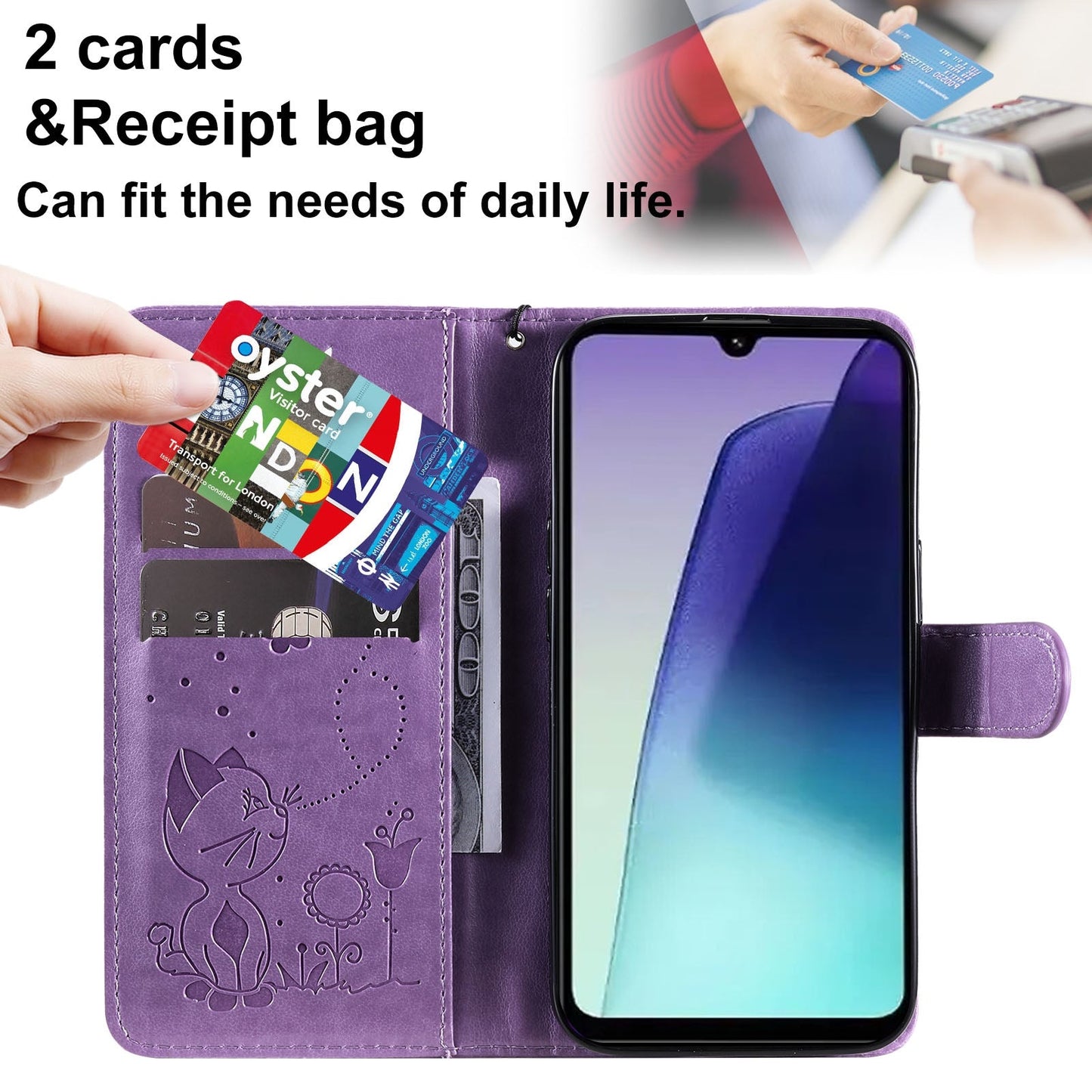 For Redmi 14C 4G Global Cat and Bee Embossed Flip Leather Phone Case(Purple)
