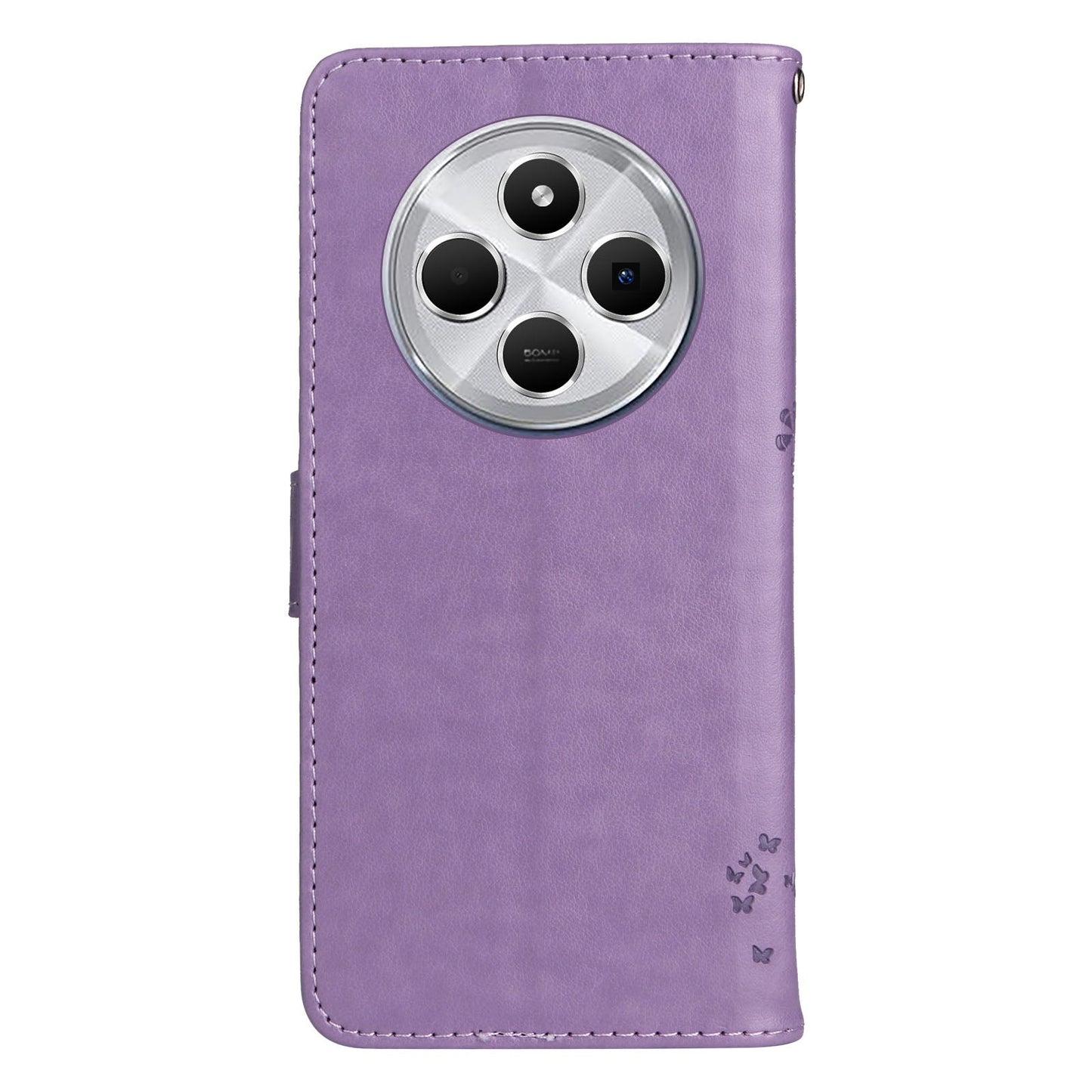 For Redmi 14C 4G Global Tree & Cat Embossed Pattern Flip Leather Phone Case(Light Purple)