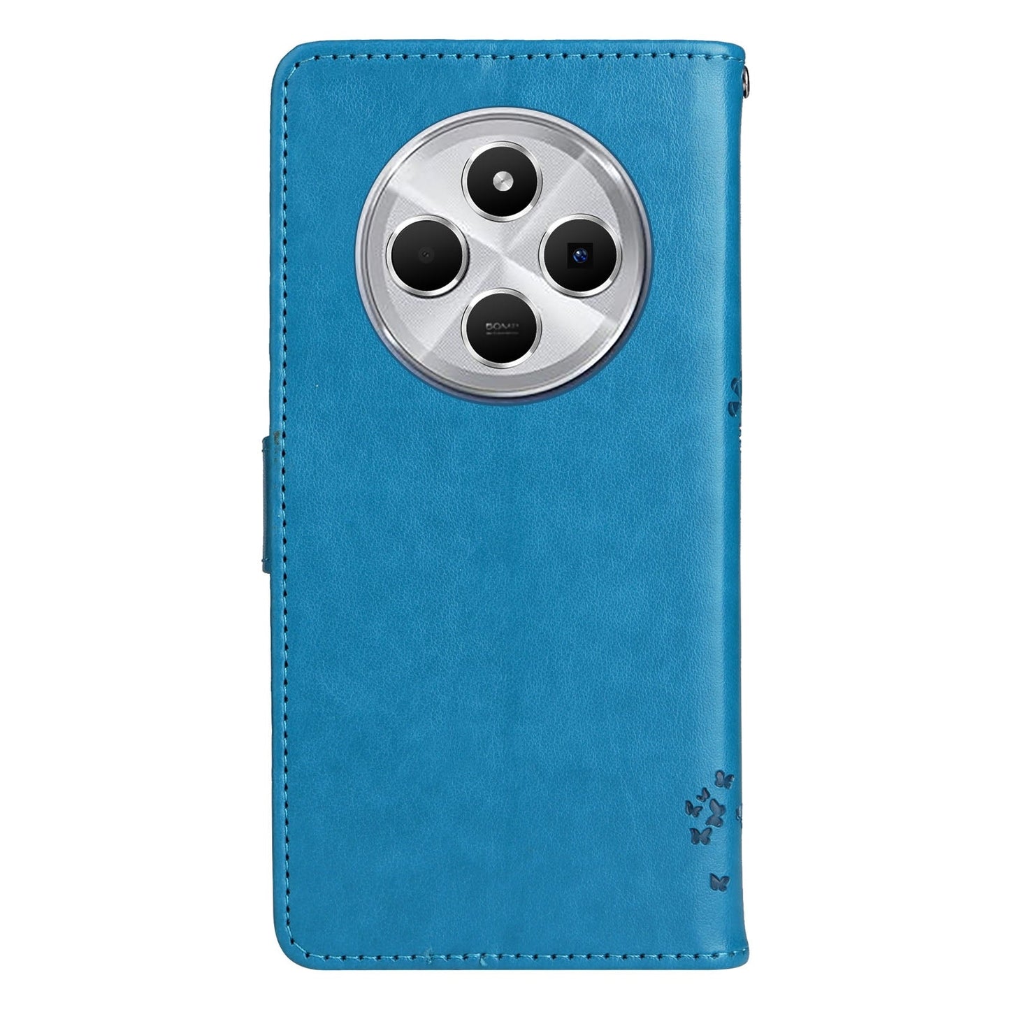 For Redmi 14C 4G Global Tree & Cat Embossed Pattern Flip Leather Phone Case(Blue)