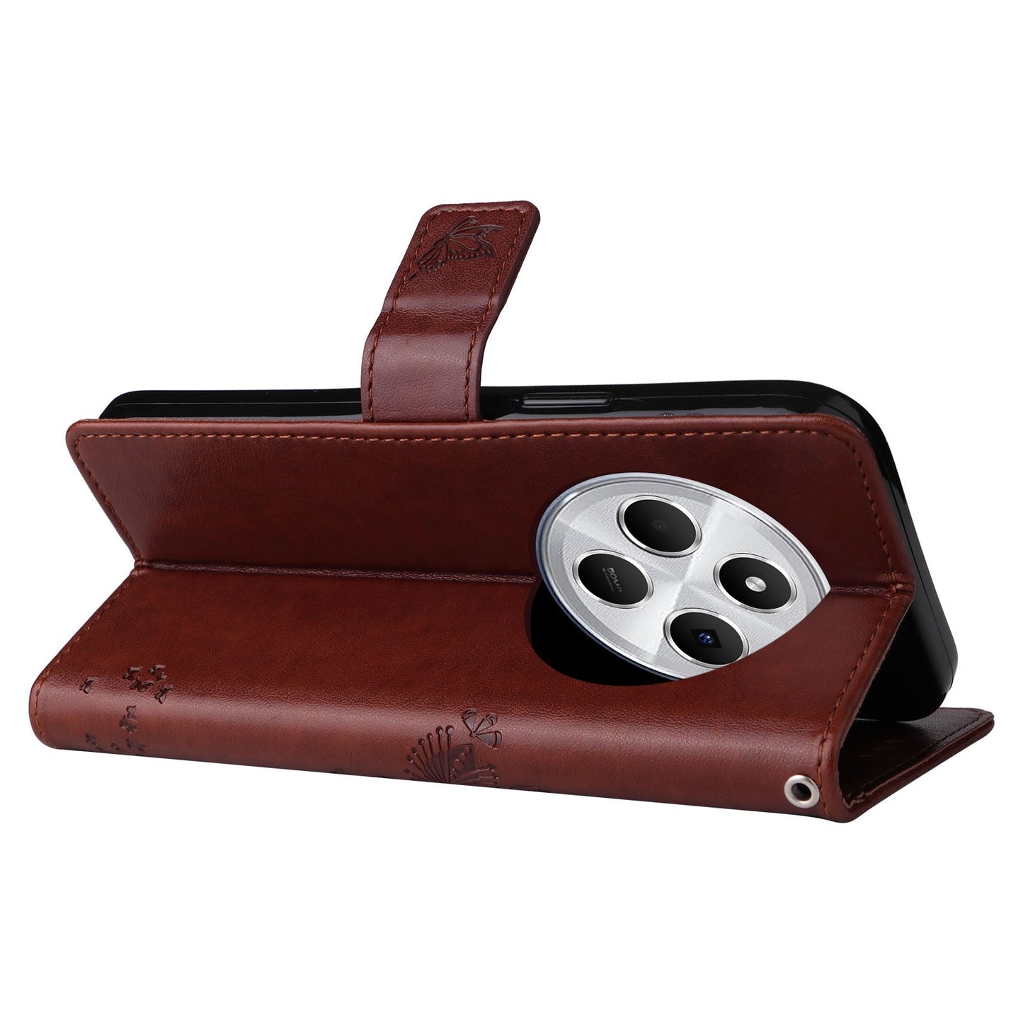 For Redmi 14C 4G Global Tree & Cat Embossed Pattern Flip Leather Phone Case(Coffee)