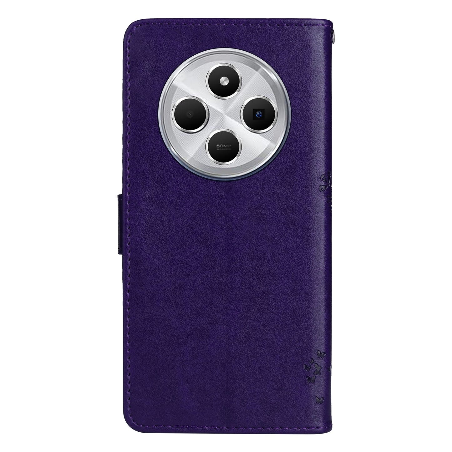 For Redmi 14C 4G Global Tree & Cat Embossed Pattern Flip Leather Phone Case(Purple)