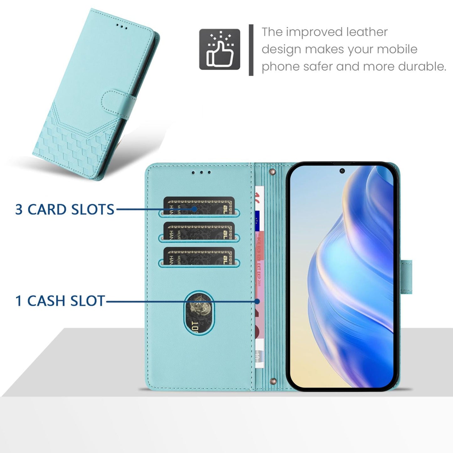 For vivo V50 5G Global Honeycomb Embossing RFID Leather Phone Case(Mint Green)