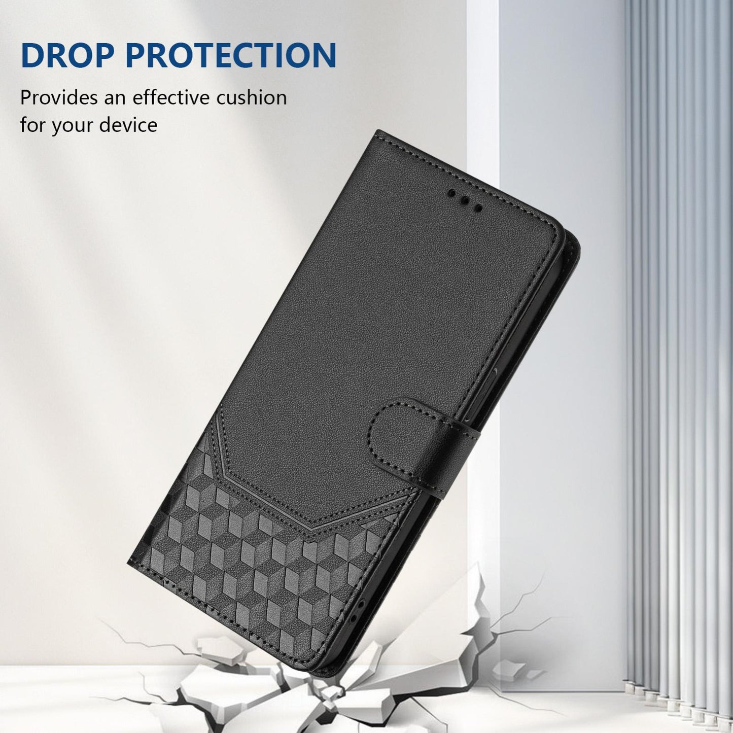 For vivo V50 5G Global Honeycomb Embossing RFID Leather Phone Case(Black)