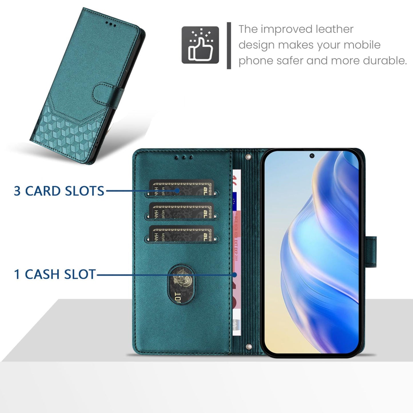 For vivo V50 5G Global Honeycomb Embossing RFID Leather Phone Case(Peacock Green)