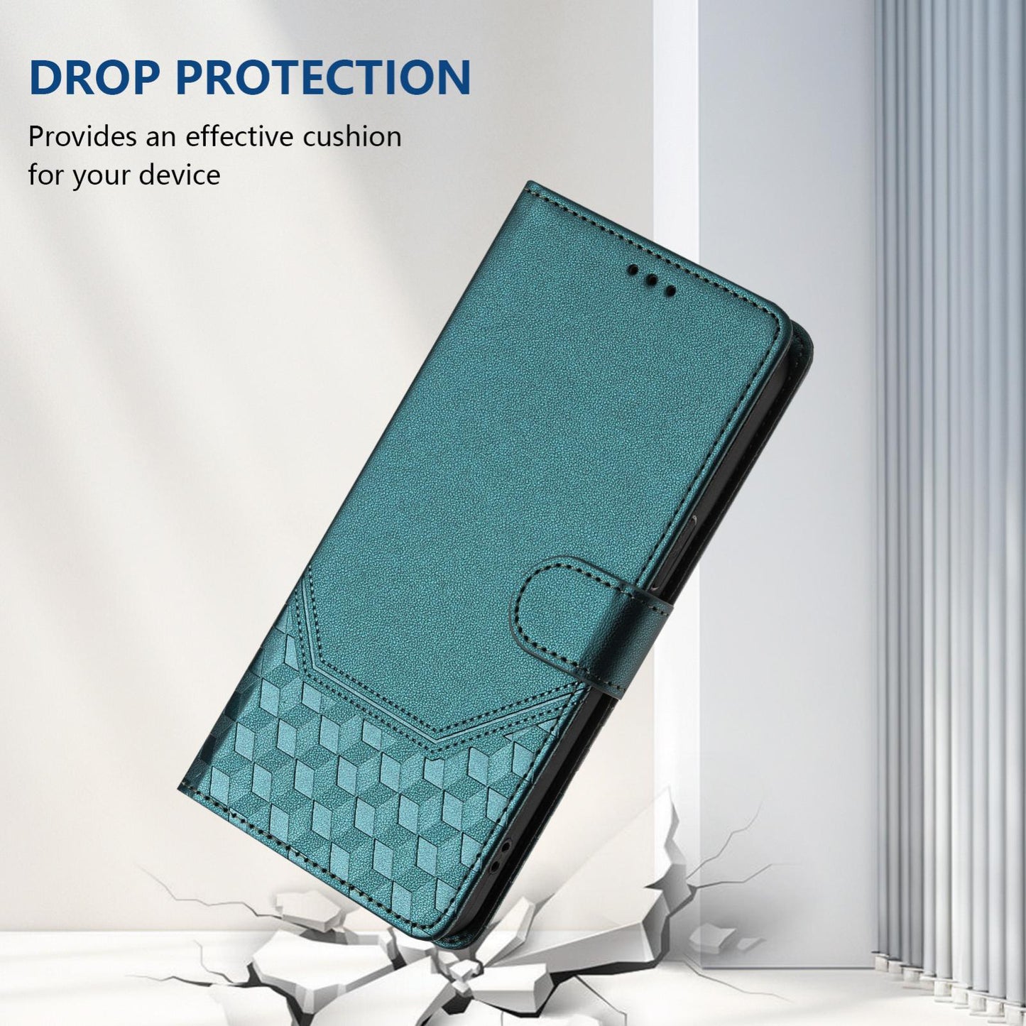 For vivo V50 5G Global Honeycomb Embossing RFID Leather Phone Case(Peacock Green)