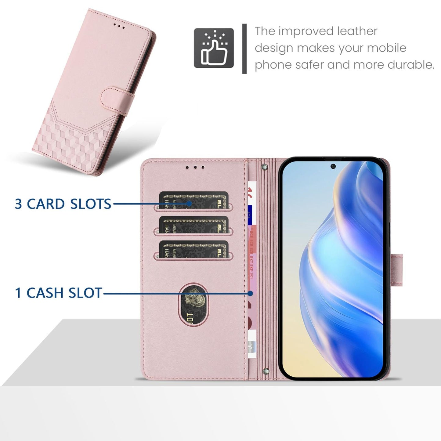 For vivo V50 Lite 5G Honeycomb Embossing RFID Leather Phone Case(Pink)
