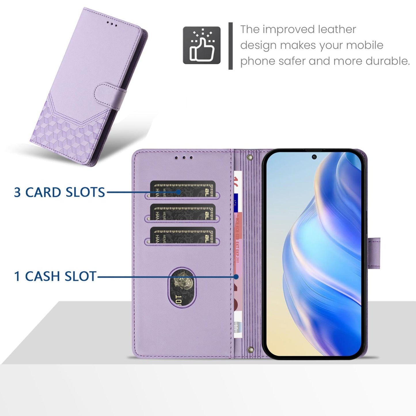 For vivo V50 Lite 5G Honeycomb Embossing RFID Leather Phone Case(Light Purple)