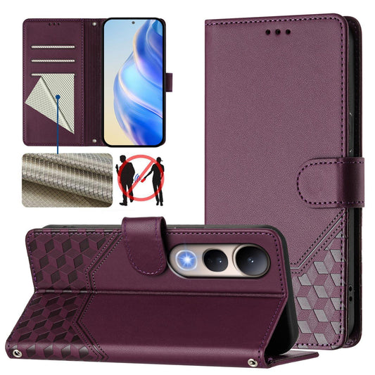 For vivo V50 Lite 5G Honeycomb Embossing RFID Leather Phone Case(Violet)