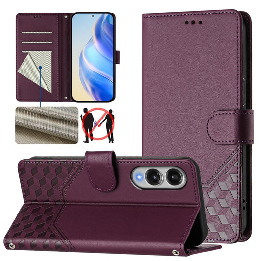 For Samsung Galaxy S25 Edge 5G Honeycomb Embossing RFID Leather Phone Case(Violet)