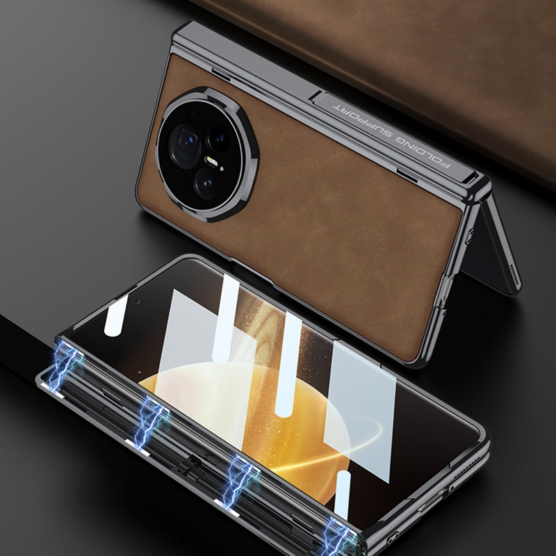 For Honor Magic V3 GKK Integrated Magnetic Fold Hinge Leather Shockproof Phone Case(Matte Brown)