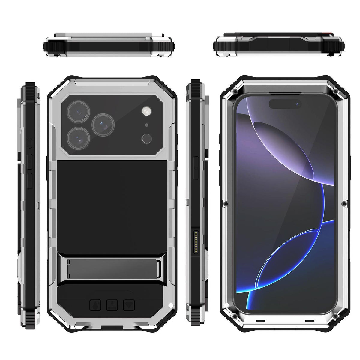 Compatible with iPhone 18 Pro R-JUST Life Waterproof Dustproof Shockproof Holder Phone Case - Silver