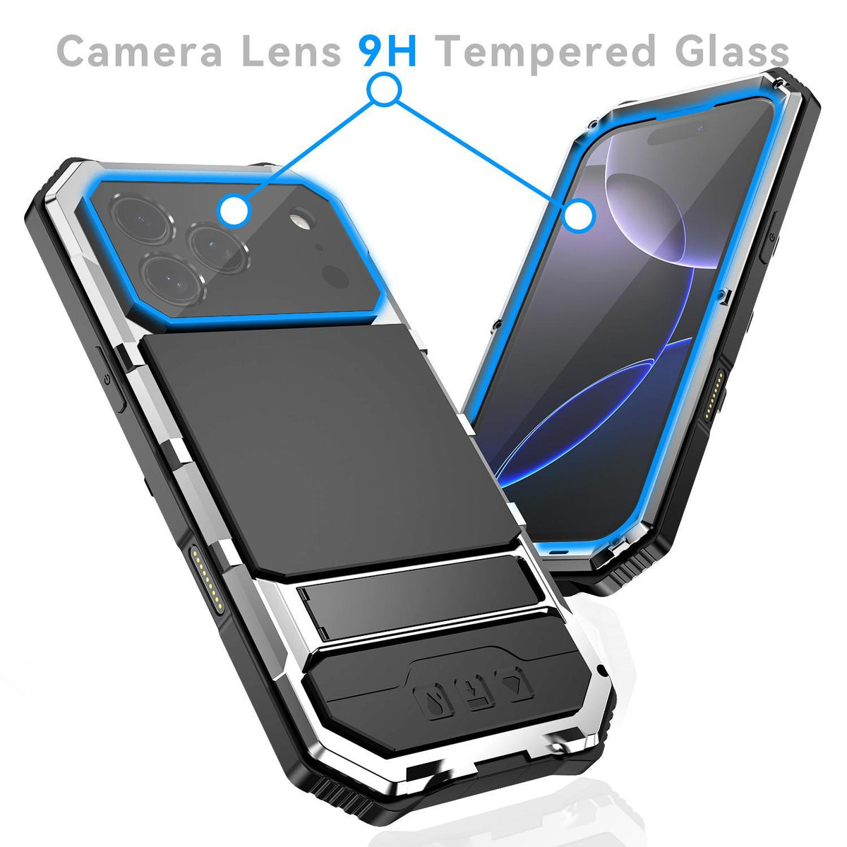 Compatible with iPhone 18 Pro R-JUST Life Waterproof Dustproof Shockproof Holder Phone Case - Silver
