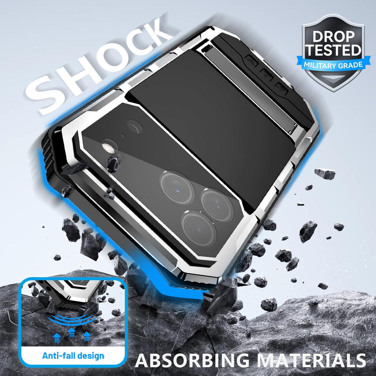 Compatible with iPhone 18 Pro R-JUST Life Waterproof Dustproof Shockproof Holder Phone Case - Silver