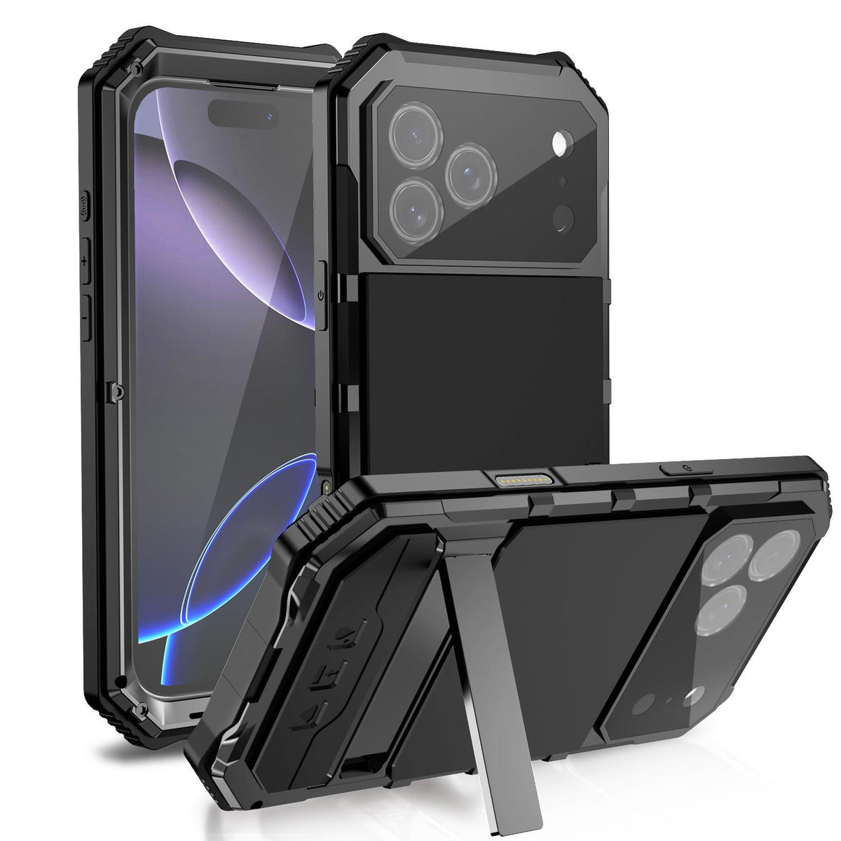 Compatible with iPhone 18 Pro Max R-JUST Life Waterproof Dustproof Shockproof Holder Phone Case - Black