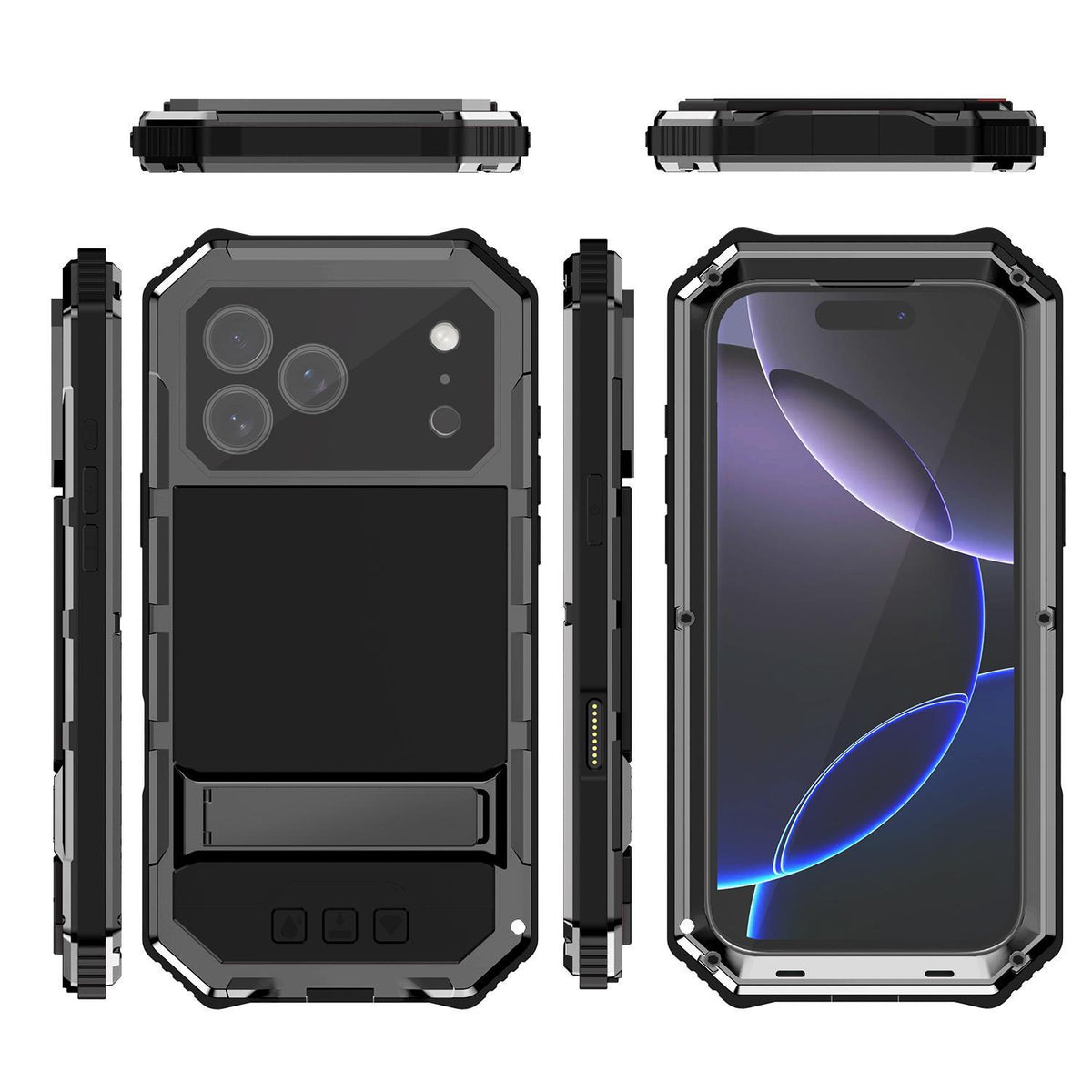 Compatible with iPhone 18 Pro Max R-JUST Life Waterproof Dustproof Shockproof Holder Phone Case - Black