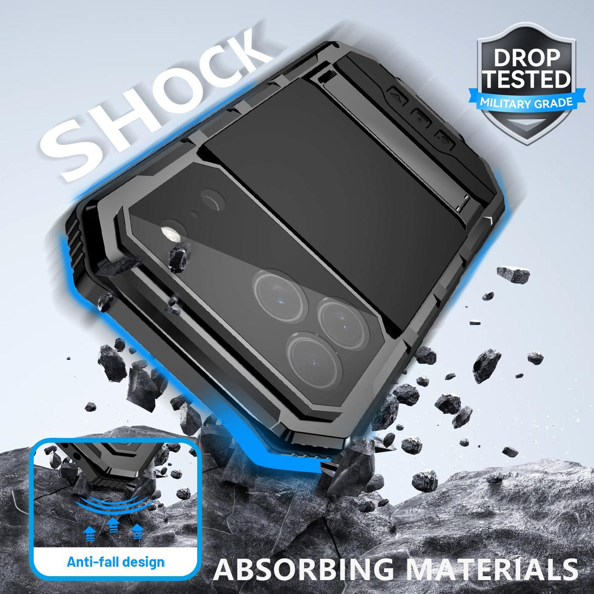 Compatible with iPhone 18 Pro Max R-JUST Life Waterproof Dustproof Shockproof Holder Phone Case - Black