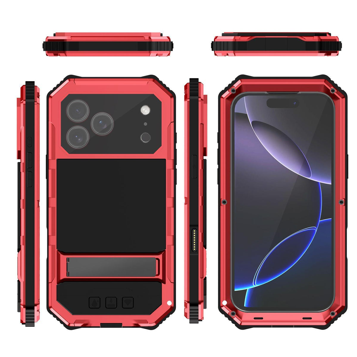 Compatible with iPhone 18 Pro Max R-JUST Life Waterproof Dustproof Shockproof Holder Phone Case - Red