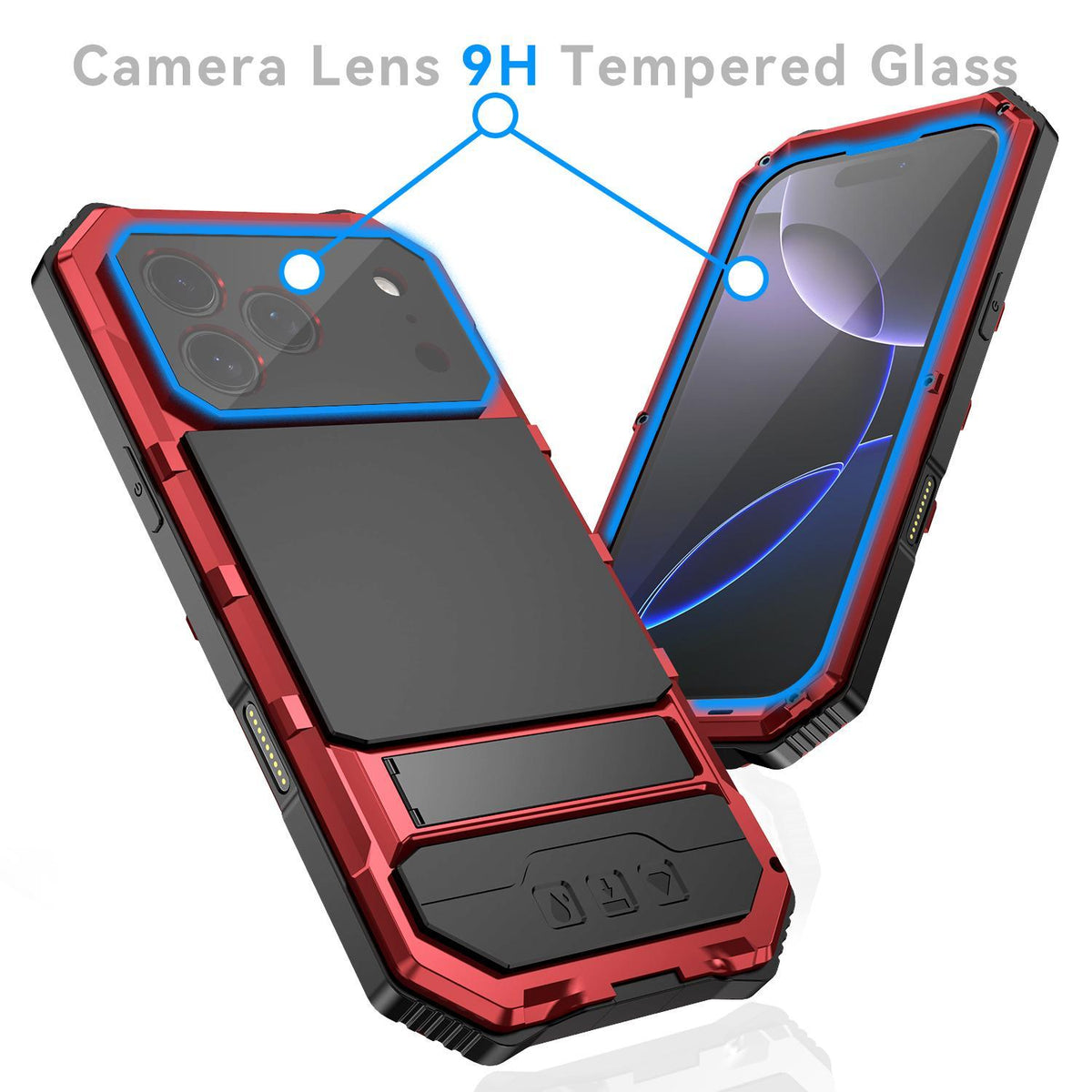 Compatible with iPhone 18 Pro Max R-JUST Life Waterproof Dustproof Shockproof Holder Phone Case - Red