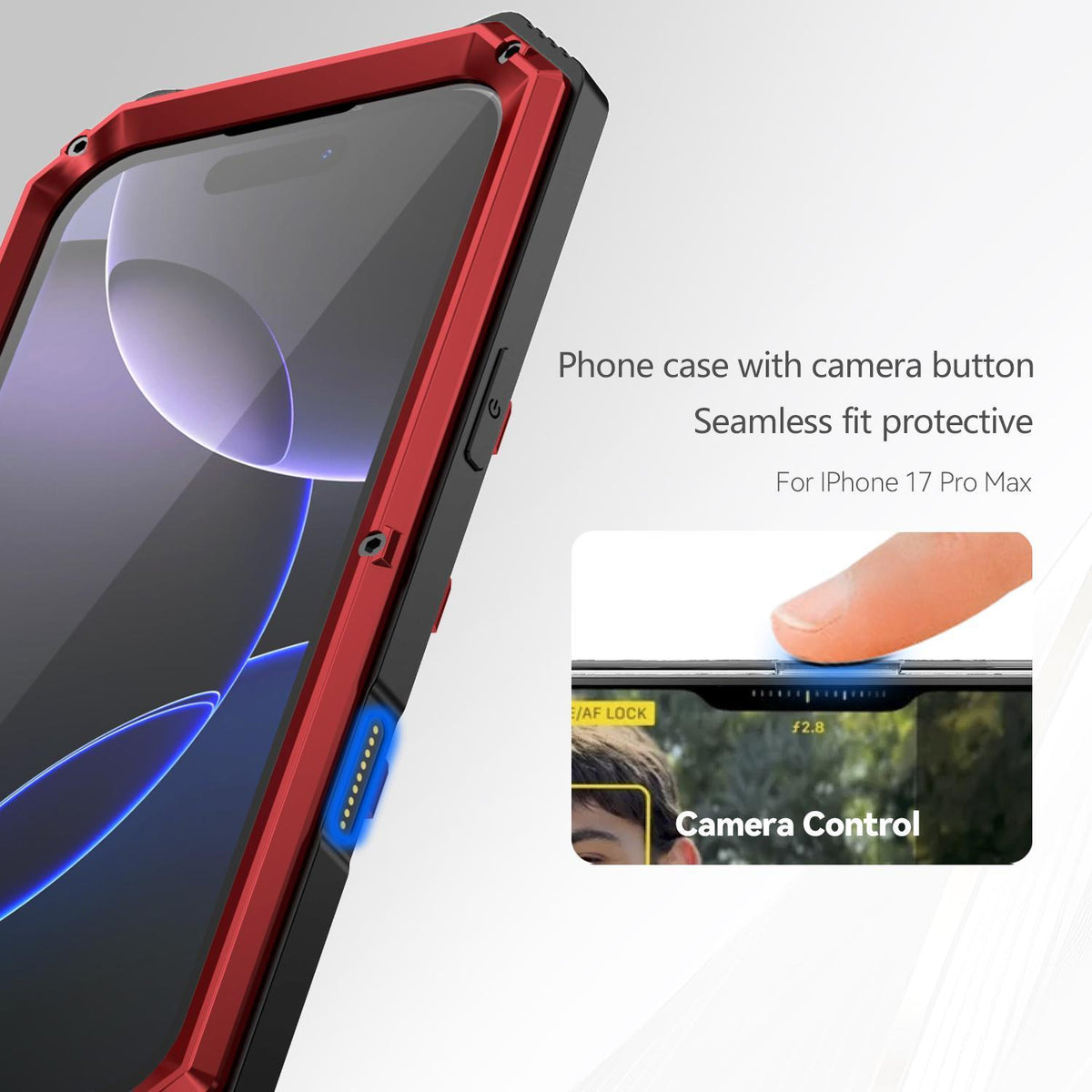Compatible with iPhone 18 Pro Max R-JUST Life Waterproof Dustproof Shockproof Holder Phone Case - Red