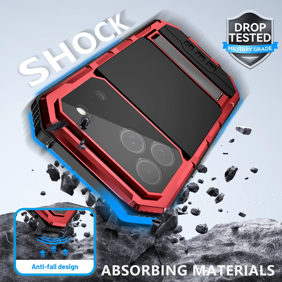 Compatible with iPhone 18 Pro Max R-JUST Life Waterproof Dustproof Shockproof Holder Phone Case - Red