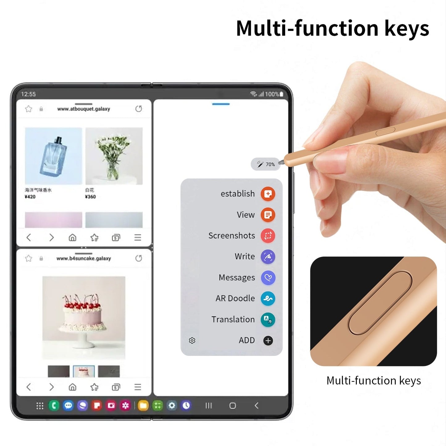 For Samsung Galaxy Z Fold6 / 5 / 4 / 3 Electromagnetic Stylus Pen with Pen Slot(Pink)