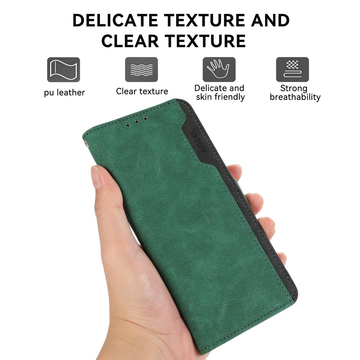 For Samsung Galaxy S25 Edge 5G ABEEL Color Block Magnetic RFID Leather Phone Case(Green-Black)