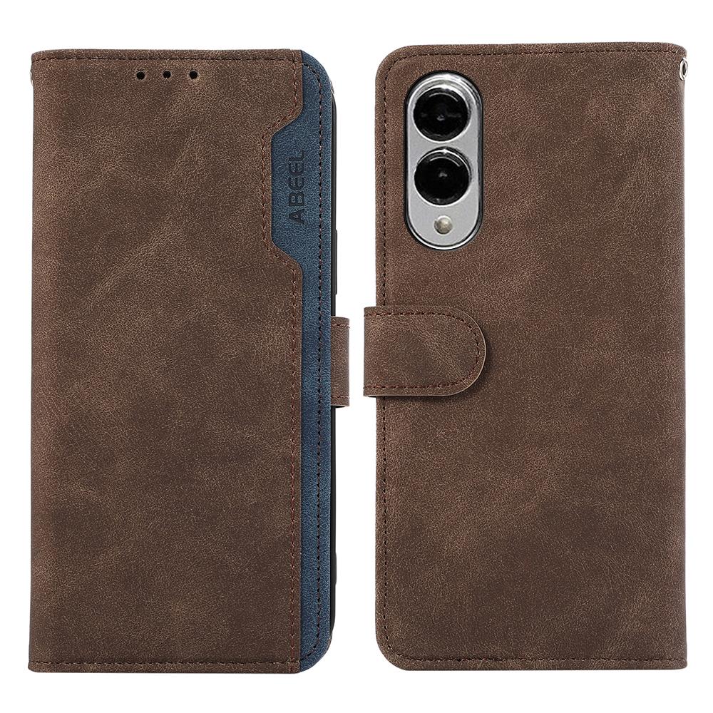 For Samsung Galaxy S25 Edge 5G ABEEL Color Block Magnetic RFID Leather Phone Case(Brown-Blue)
