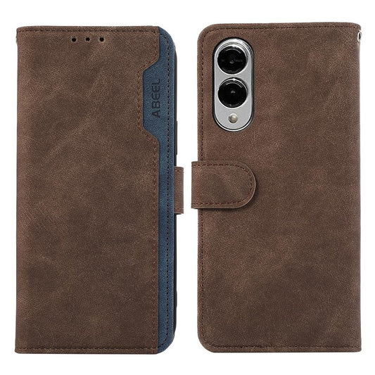 For Samsung Galaxy S25 Edge 5G ABEEL Color Block Magnetic RFID Leather Phone Case(Brown-Blue)