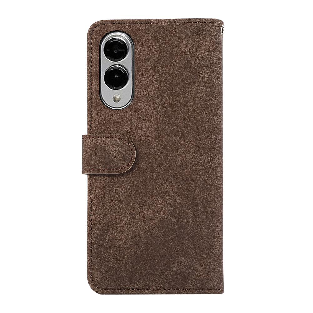 For Samsung Galaxy S25 Edge 5G ABEEL Color Block Magnetic RFID Leather Phone Case(Brown-Blue)