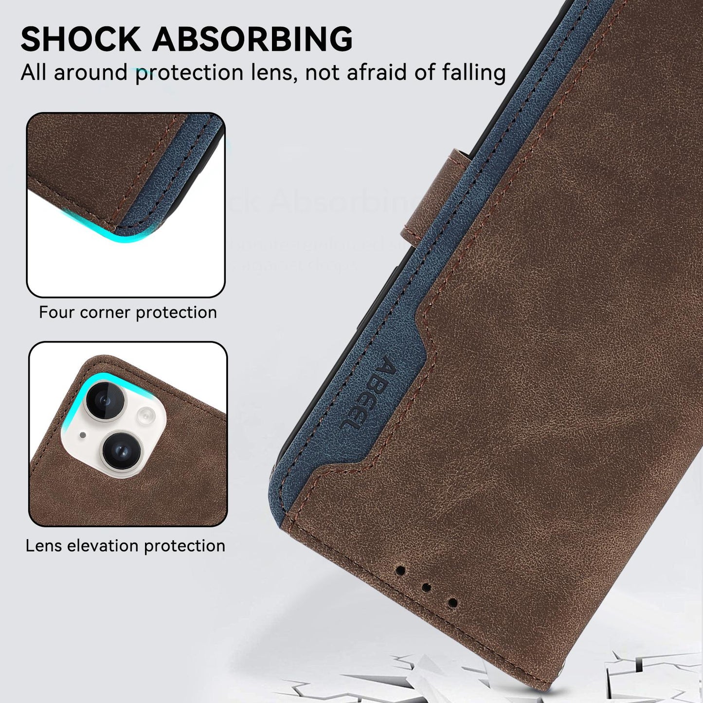 For Samsung Galaxy S25 Edge 5G ABEEL Color Block Magnetic RFID Leather Phone Case(Brown-Blue)
