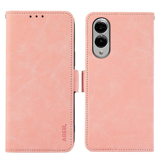 For Samsung Galaxy S25 Edge 5G ABEEL Frosted Magnetic RFID Leather Phone Case(Pink)