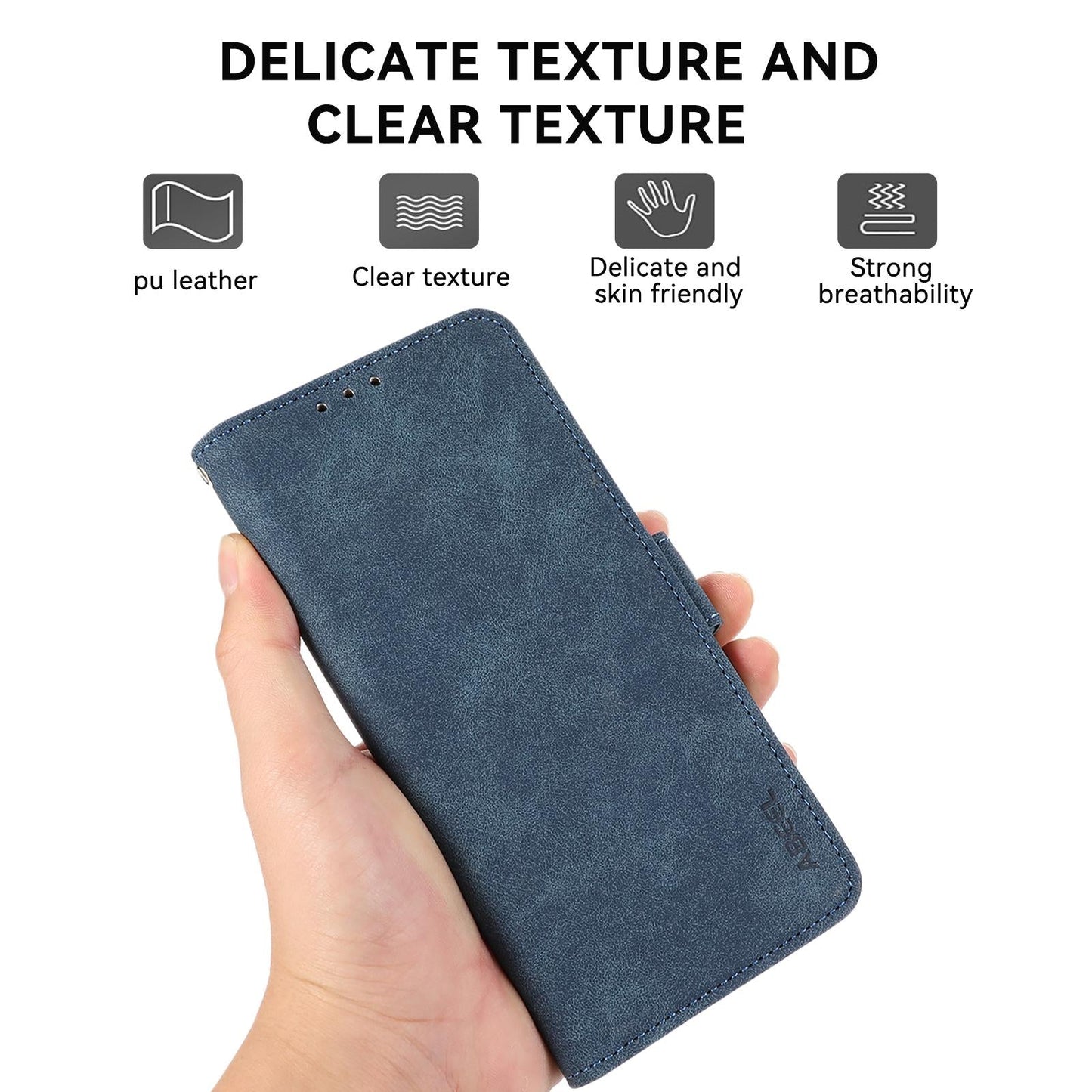 For Samsung Galaxy S25 Edge 5G ABEEL Frosted Magnetic RFID Leather Phone Case(Blue)