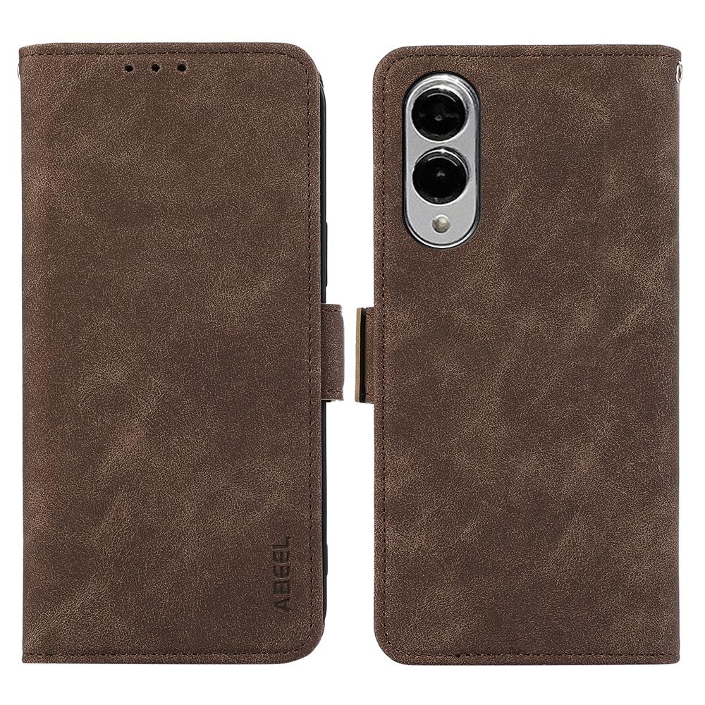 For Samsung Galaxy S25 Edge 5G ABEEL Frosted Magnetic RFID Leather Phone Case(Brown)