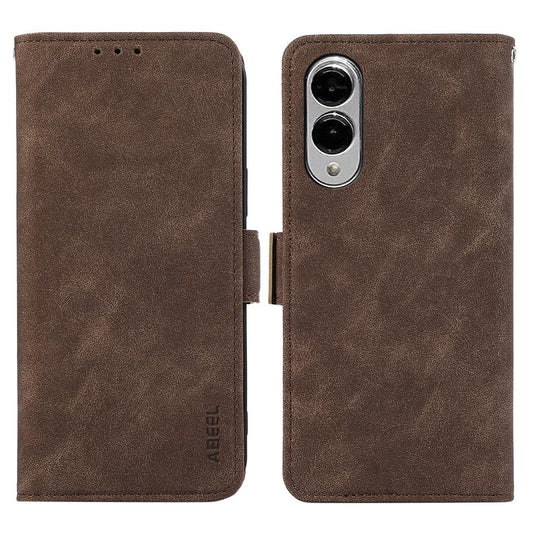 For Samsung Galaxy S25 Edge 5G ABEEL Frosted Magnetic RFID Leather Phone Case(Brown)