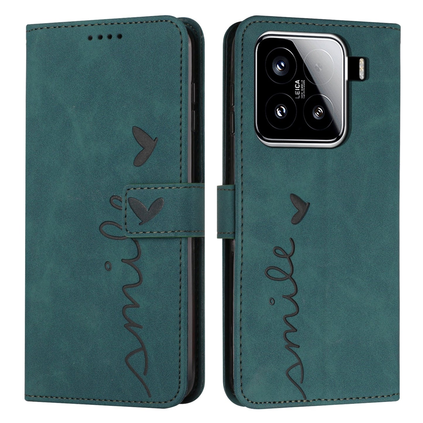 For Xiaomi 15 Skin Feel Heart Embossed Leather Phone Case(Green)