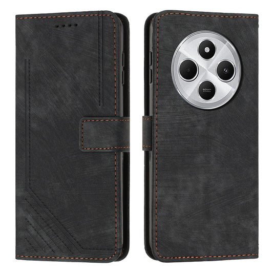 For Redmi 14C 4G Skin Feel Stripe Pattern Leather Phone Case(Black)