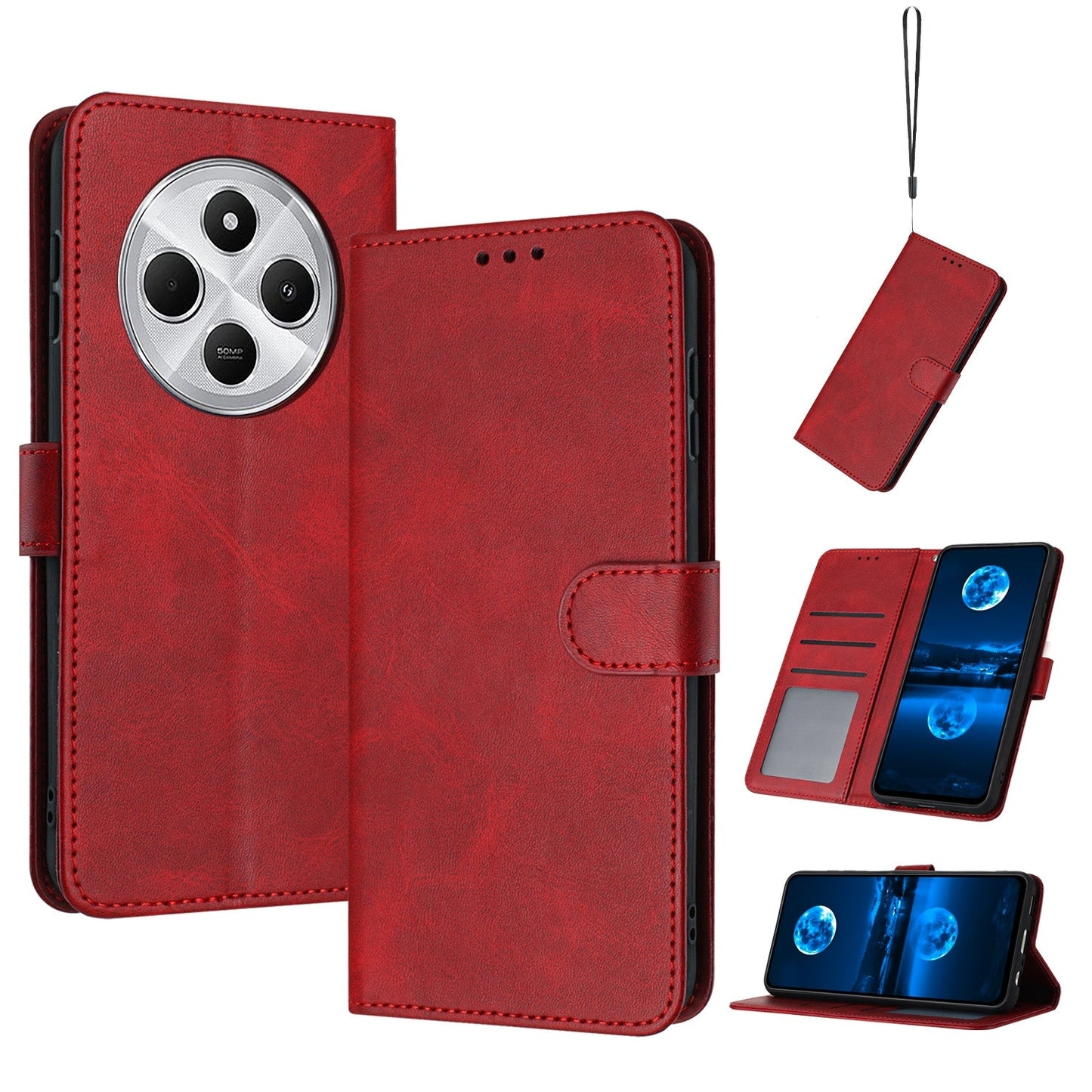 For Redmi 14C 4G Solid Calf Texture Flip Leather Phone Case(Red)