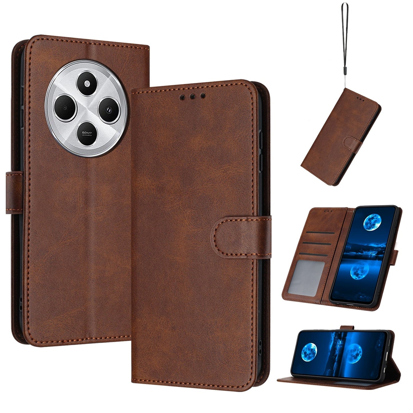 For Redmi 14C 4G Solid Calf Texture Flip Leather Phone Case(Brown)