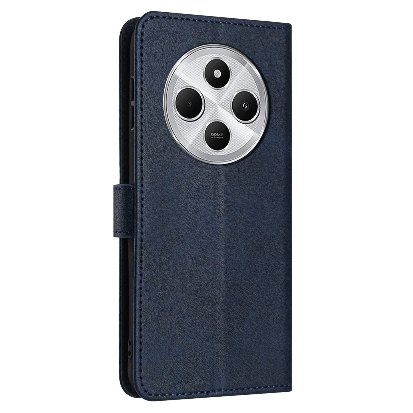 For Redmi 14C 4G Solid Calf Texture Flip Leather Phone Case(Dark Blue)