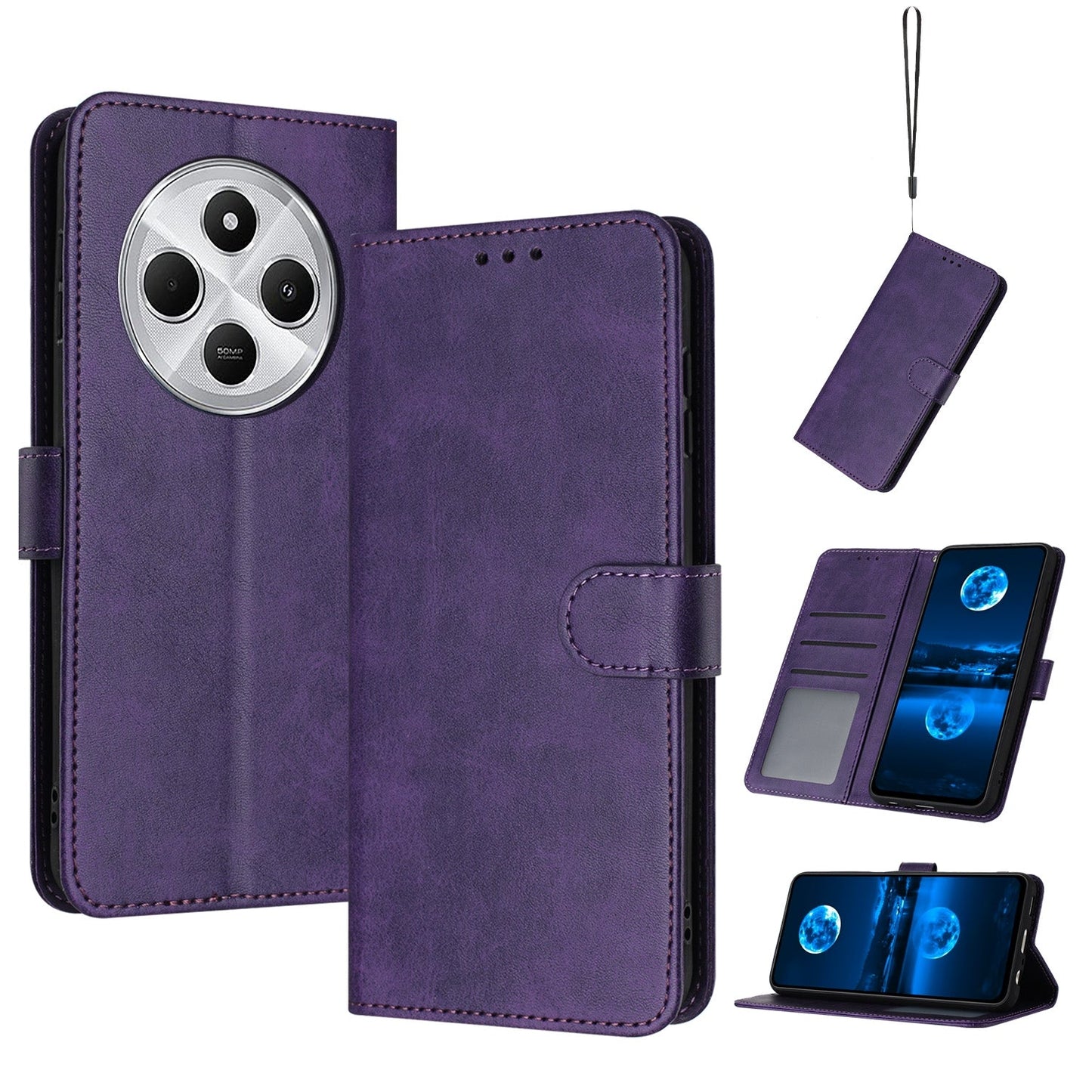 For Redmi 14C 4G Solid Calf Texture Flip Leather Phone Case(Purple)