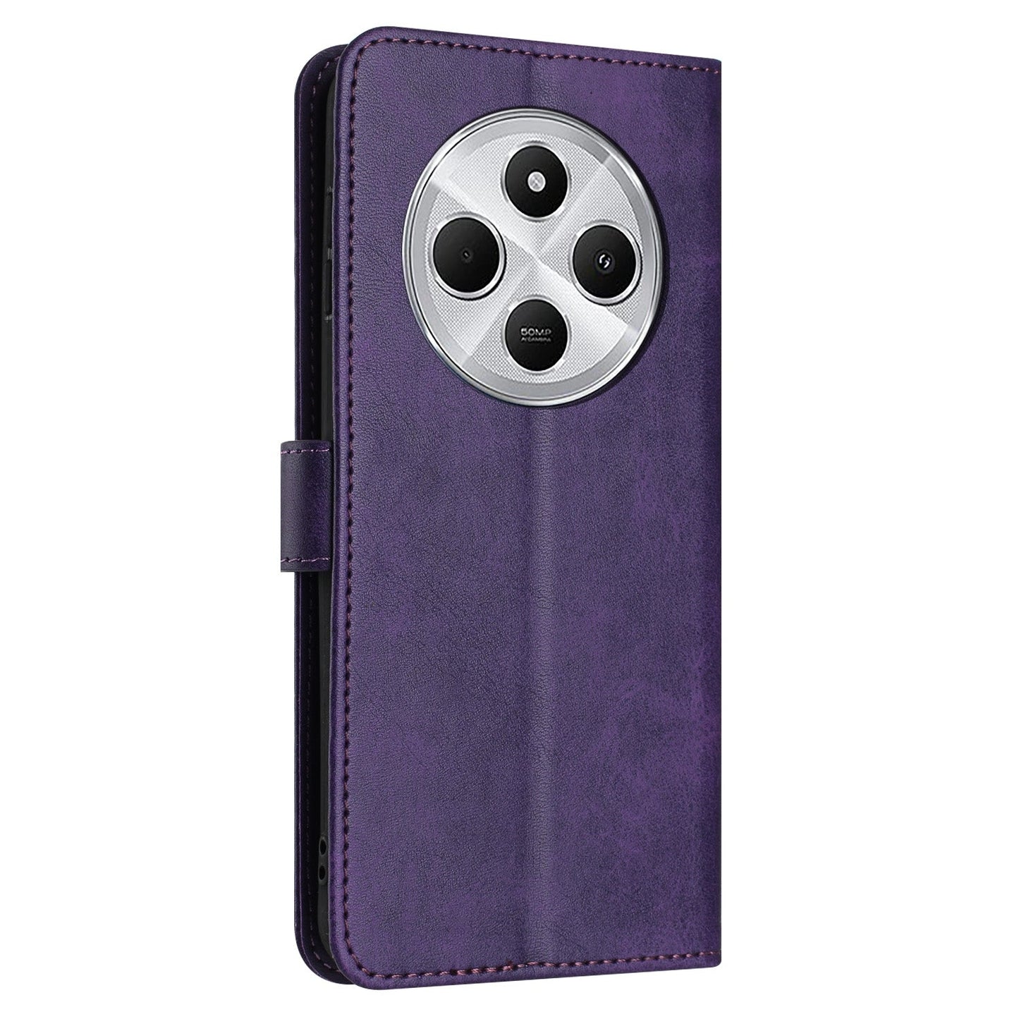 For Redmi 14C 4G Solid Calf Texture Flip Leather Phone Case(Purple)