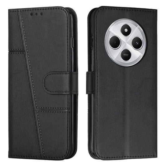 For Redmi 14C 4G Stitching Calf Texture Buckle Leather Phone Case(Black)