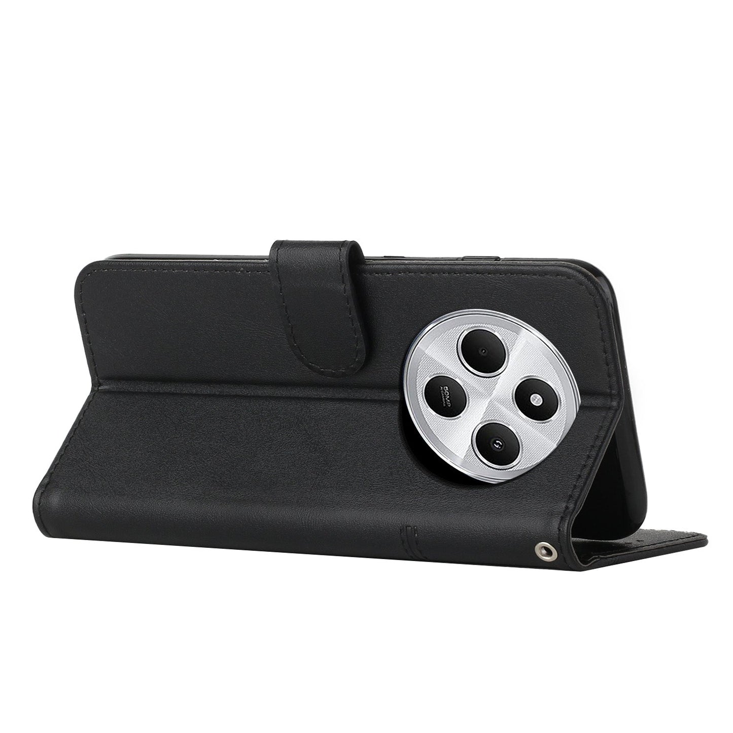 For Redmi 14C 4G Stitching Calf Texture Buckle Leather Phone Case(Black)